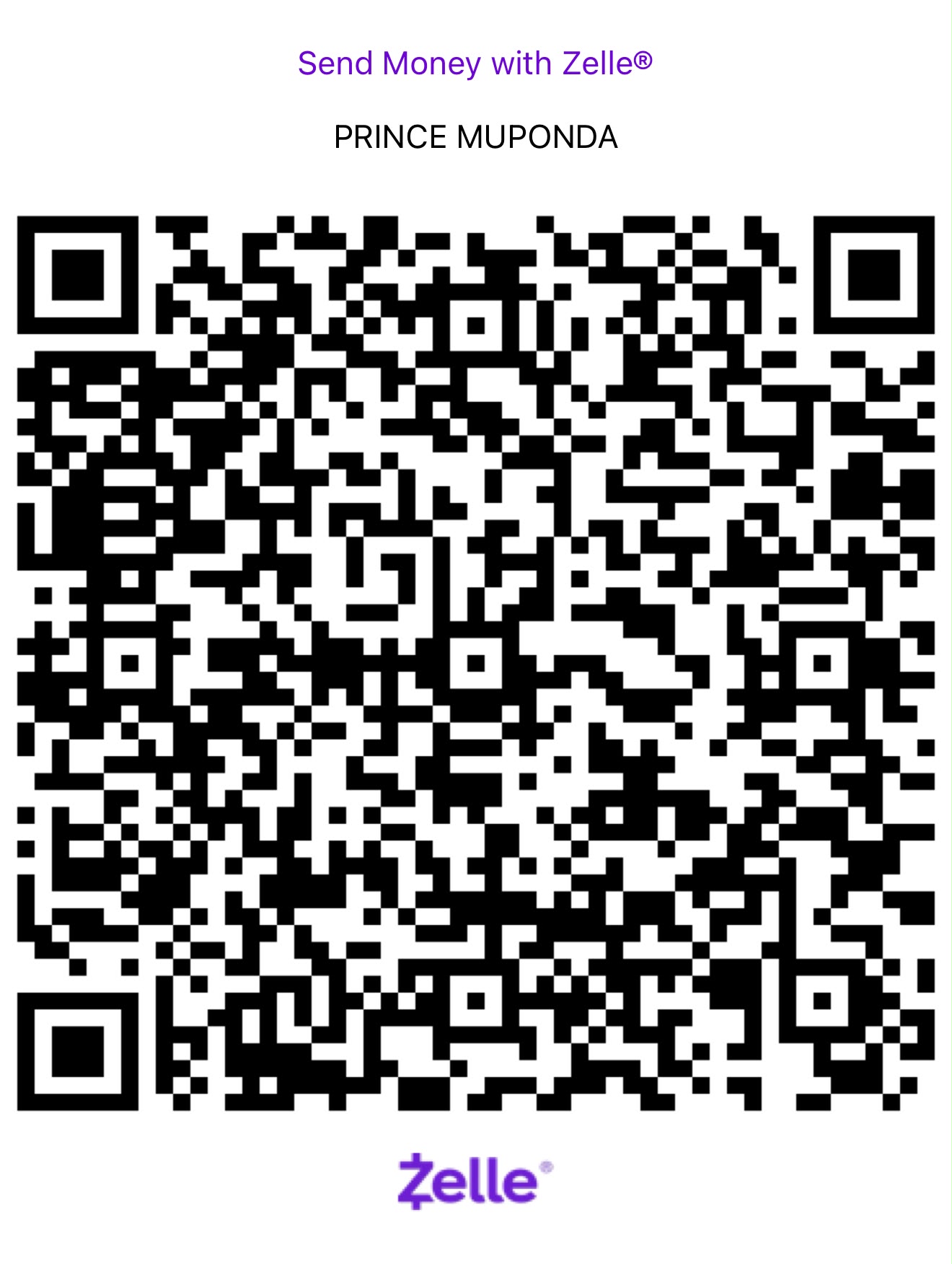 Zelle QR code for Prince Muponda